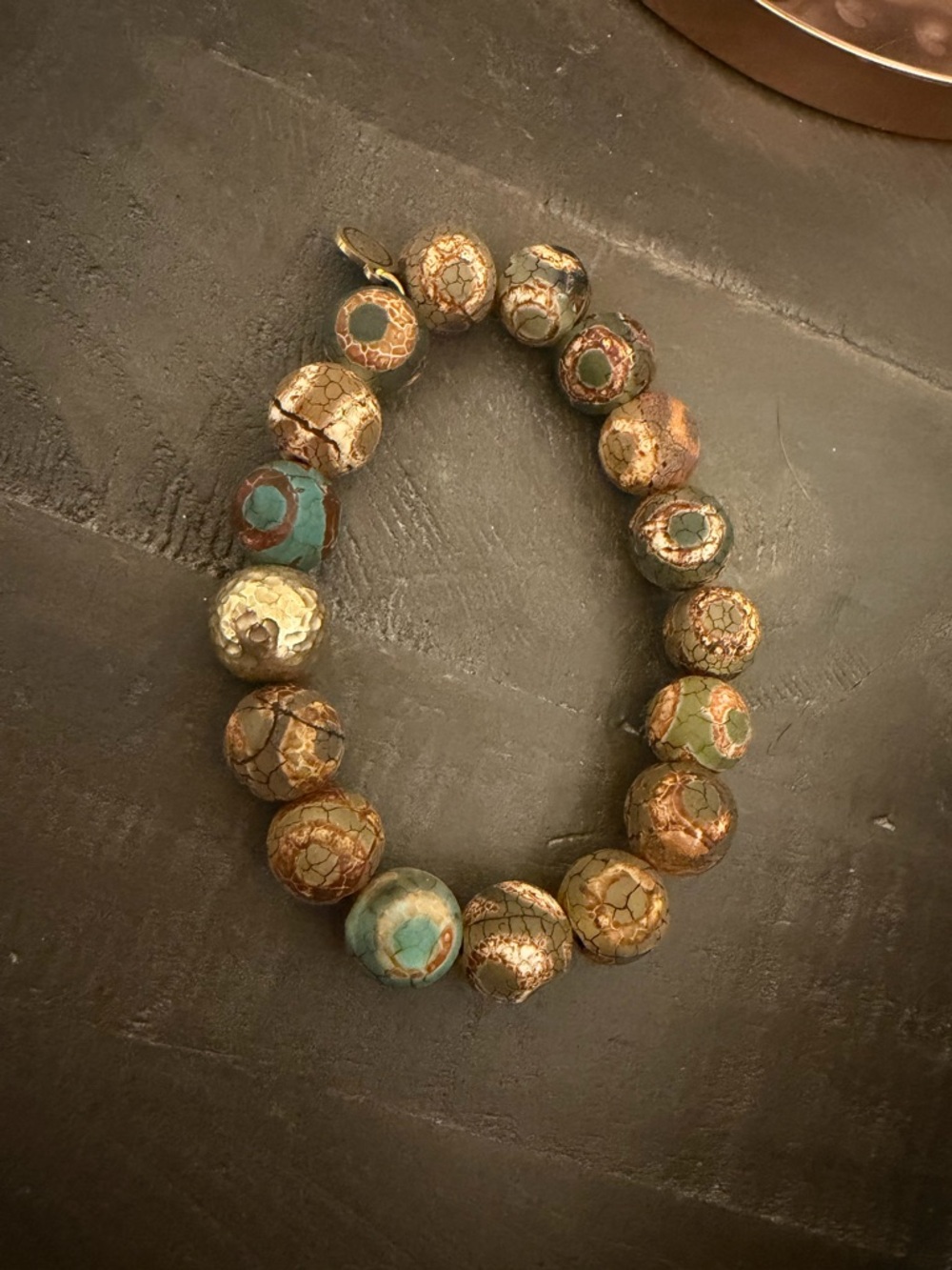 Boho Turquoise and Gold Beaded Stretch Bracelet